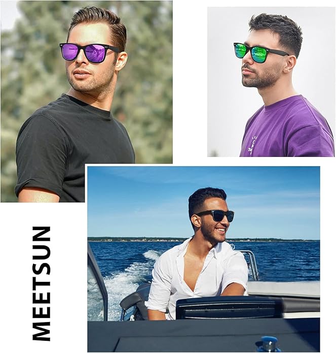 MEETSUN Retro Polarized Sunglasses for Women Men Classic Mirror Lens Driving Trendy Sun Glasses UV Protection (3 Pack)
