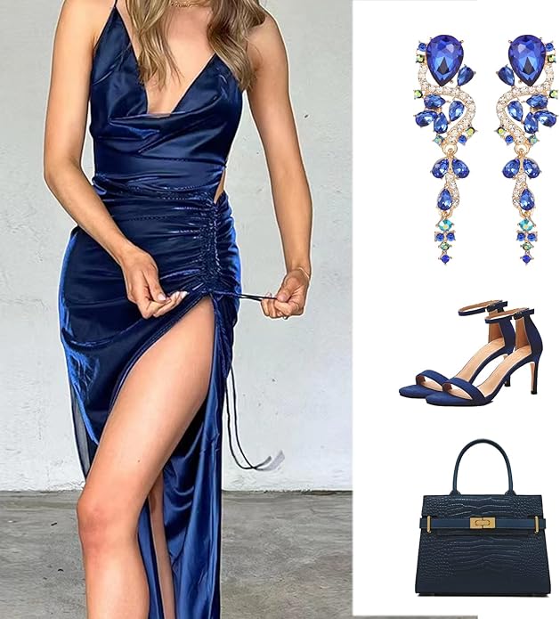 Fashion Rhinestone Statement Drop Dangle Earrings Long Colorful Crystal Bridal Wedding Teardrop Chandelier Earrings for Women Prom Pageant
