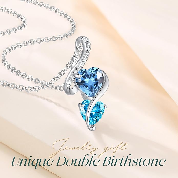 LOUISA SECRET Unique Double Heart Necklace Gifts for Wife Women, 925 Sterling Silver Tiny Birthstone Pendant Jewelry Gift for Her Girlfriend Mom Valentine's Day Anniversary Mother's Day Birthdays & Christmas
