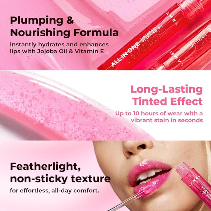 Lamel All-in-One Lip Oil - Lightweight, No-Sticky, Tinted, Plumping, Hydrating Lip Gloss - Lip Balm for Day & Night Use, Long-Lasting Lip Stain, Lip Glow Oil, Lip Plumper Tint - Pink Sparkle №402