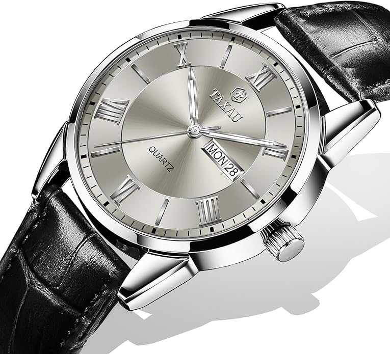 Leather Band Mens Watches with Day Date Quartz Analog Large Face Classic Watch Roman Numerals Dress Luminous Rlojes para Hombres