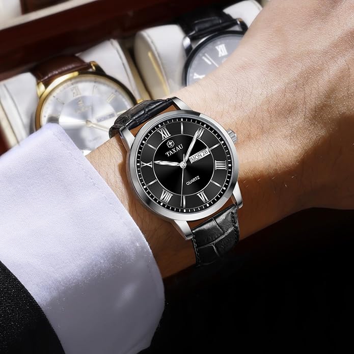 Watch Men,Big Face Watch for Men,Leather Band Wrist Man Watches,Classic Date Day Watches Mens Analog Waterproof Relojes para Hombres Blue/Gray/White/Black Dial