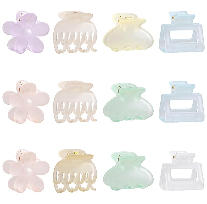 Jelly Colorful Hair Clips for Women, 12PCS Small Hair Clips 4 Style 1.6 Inch Banana Claw Clips Non-Slip Cute Hair Accessories Ideal Gifts for Girls