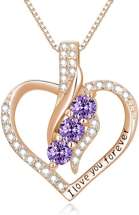 Rose Heart Birthstone Necklace for Women - Solid S925 Sterling Silver with Rose Gold Plated Infinity Symbol of Love Valentine's, Mother's Day, Anniversary, Christmas Birthday Gift for Her, Mom, Wife, or Girlfriend.