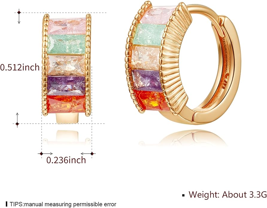 14K Gold Plated Cubic Zirconia Hoop Earrings,Three Row Diamon | Arrows | Double Row of Diamonds Huggie Earrings for Women
