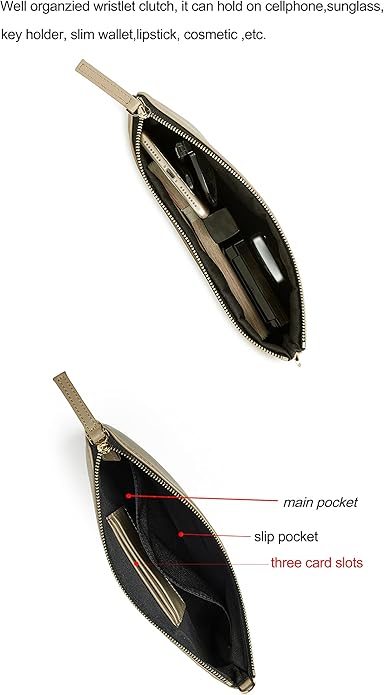 DORIS&JACKY Lambskin Leather Wristlet Clutch Purse for Women Soft Designer Slim Cell Phone Pouch Bag with Detachable Strap