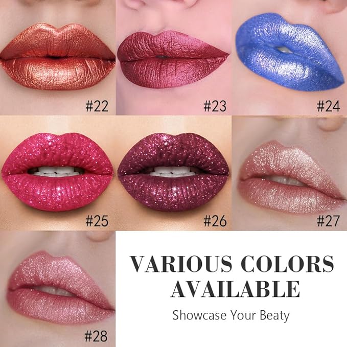evpct Bronze Orange Metallic Glitter Lip Liner and Lipstick Combo Lip Gloss Stain Set Makeup for Women Long Lasting Waterproof 24, Non Stick Cup Metal Shine Shimmer Iridescent Glossy Liquid Lipstick