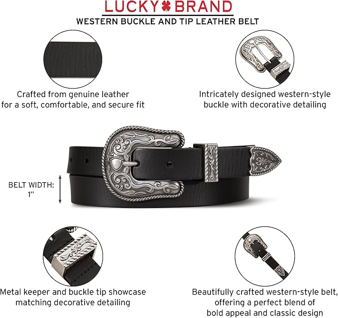 Lucky Brand Women's Western-Inspired Leather Belt | Classic | American Heritage | Casual | Vintage | Cowboy