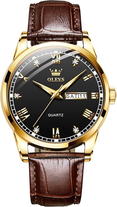 OLEVS Men's Simple Watch with Day and Date, Stainless Steel Analog Quartz Watches for Men, Classic Luminous Hands Men's Dress Watches, Black/White/Blue Dial