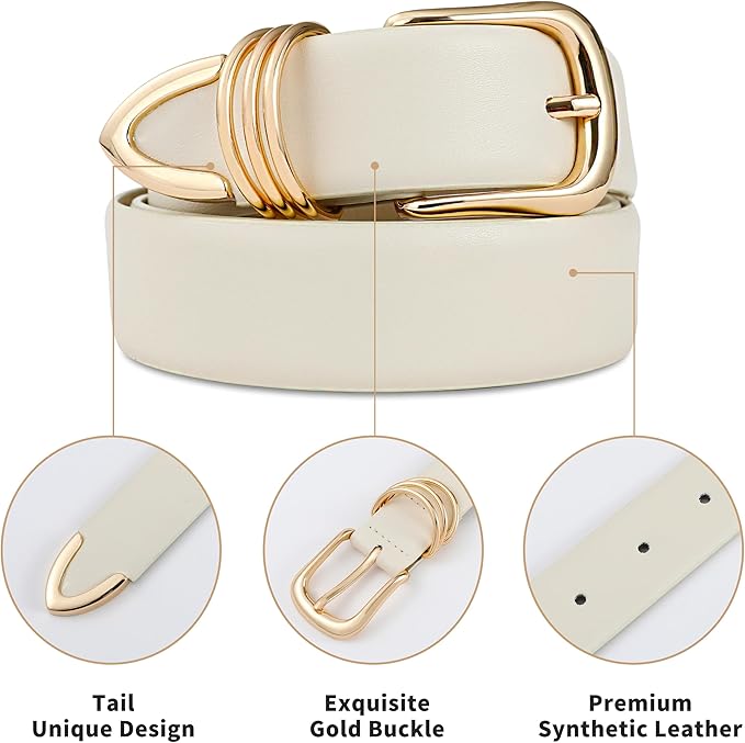 Belts for Women with Gold Buckle Faux Leather Belts Fashion Casual belts for jeans