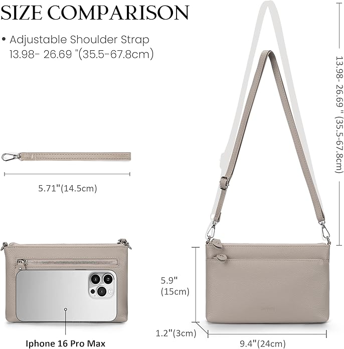 befen Genuine Leather Wristlet Clutch Wallet Purses with RFID Blocking, Small Crossbody Bags Shoulder Handbag for Women