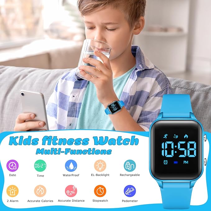 L LAVAREDO Kids Digital Watches for Boys Girls,Waterproof Sport Watch with Pedometer Stopwatch Vibration Alarm for Ages 5-13,No App Fitness Tracker Watch for Kids Teens Birthday Christmas Gifts