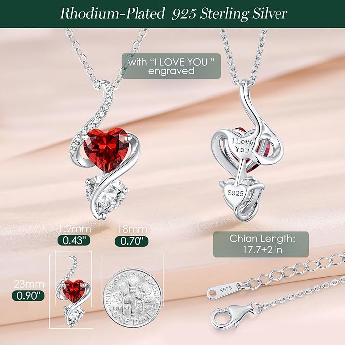 LOUISA SECRET Unique Double Heart Necklace Gifts for Wife Women, 925 Sterling Silver Tiny Birthstone Pendant Jewelry Gift for Her Girlfriend Mom Valentine's Day Anniversary Mother's Day Birthdays & Christmas