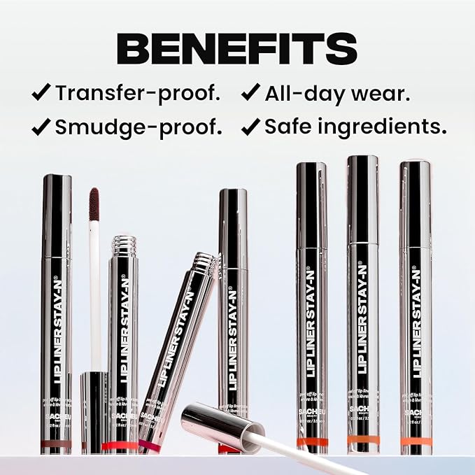 Sacheu Lip Liner STAY-N Peel Off Lip Stain — Long Lasting Waterproof Lip Tint with Hyaluronic Acid & Vitamin E — Transfer Proof Matte Finish, Vegan & Cruelty-Free (leftonRED)