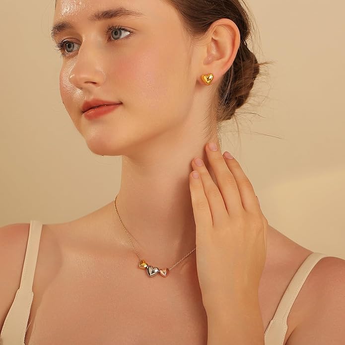 Dainty Geometric Jewelry Set for Women - Stainless Steel Necklace & Earrings Minimalist Matching Set