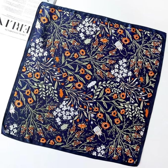 ANDANTINO 100% Real Mulberry Silk Scarf -21'' x 21''- Lightweight Neckerchief –Women Men Small Square Digital Printed Scarves