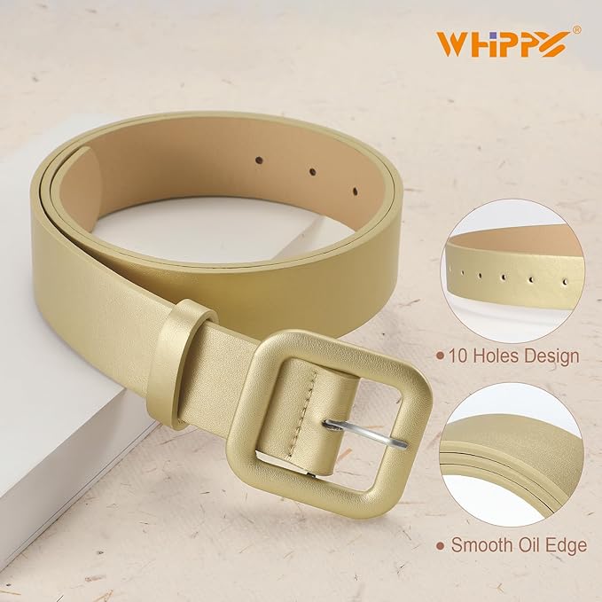 WHIPPY Women Leather Belt Candy Color Fashion Square Buckle Belt Ladies Belt for Jeans Pants Dresses
