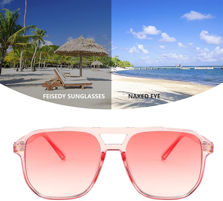 FEISEDY Retro Square Aviator Sunglasses Women Men 70s Vintage Trendy Plastic Frame Sun Glasses B2835