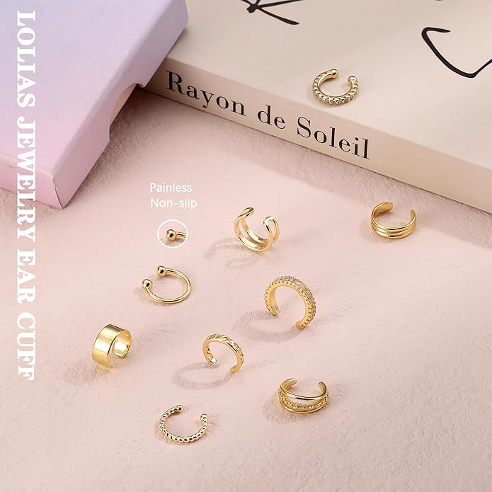 LOLIAS 𝐄𝐚𝐫 𝐂𝐮𝐟𝐟 𝐄𝐚𝐫𝐫𝐢𝐧𝐠𝐬 for Women Non Piercing Gold Plated Ear Cuffs 𝟏𝟒𝐊 𝐆𝐨𝐥𝐝 𝐏𝐥𝐚𝐭𝐞𝐝 Ear Cuff for Non Pierced Ears Clip on Cartilage Earring 𝐅𝐚𝐤𝐞 𝐄𝐚𝐫𝐫𝐢𝐧𝐠𝐬 Lightweight