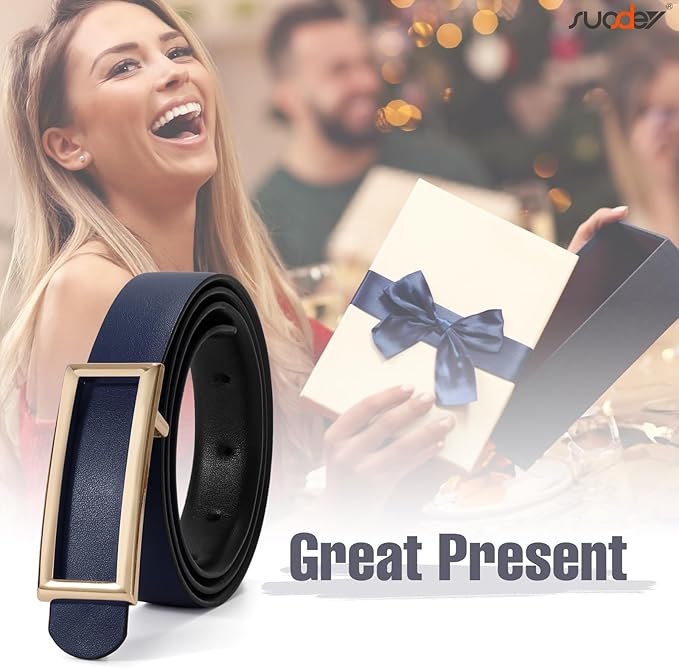 SUOSDEY Women Reversible Leather Belts for Jeans Pants Dresses Ladies Fashion Belts with Gold Buckle, 0.9" Width
