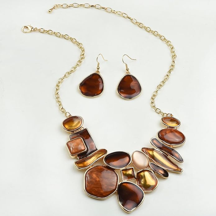 Women's Wedding Party Jewelry Enamel Leaf Rhinestone Cluster Flower Statement Necklace Dangle Earrings Set for Bridal Bridesmaids