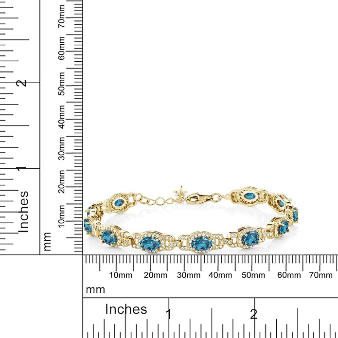 Gem Stone King 18K Yellow Gold Plated Silver Oval Gemstone Birthstone Tennis Bracelet For Women | Oval 6X4MM | 7 Inch With 1 Inch Extender | Fine Jewelry Gifts for Her Mom Women Wife