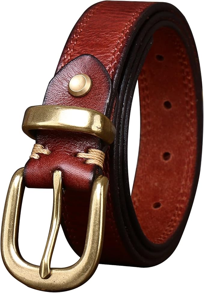 Womens Belts for Jeans 1.1" Width Ladies Belts for Dresses Full Grain Leather Gold Buckle Belt Gift Box