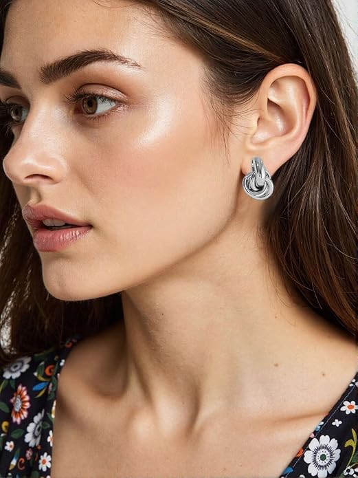 14K Gold Plated Knot Earrings for Women Gold Silver Earrings Heart Link Drop Dangle Earring Chunky Golden Knotted Statement Jewelry