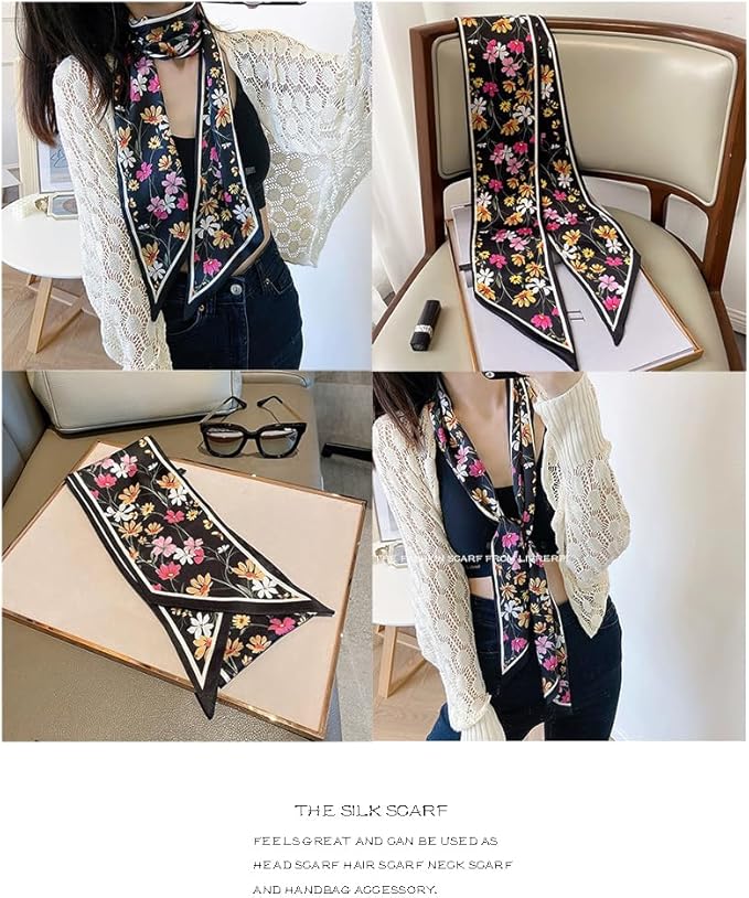 Livrerpi Silk Feeling Head Scarf Fashion Satin Hair Scarf Square Long Scarves for Women Gifts