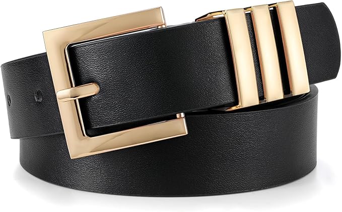 XZQTIVE Plus Size Women's Leather Belts for Jeans Pants Dress Fashion Ladies Waist Belt with Square Gold Buckle