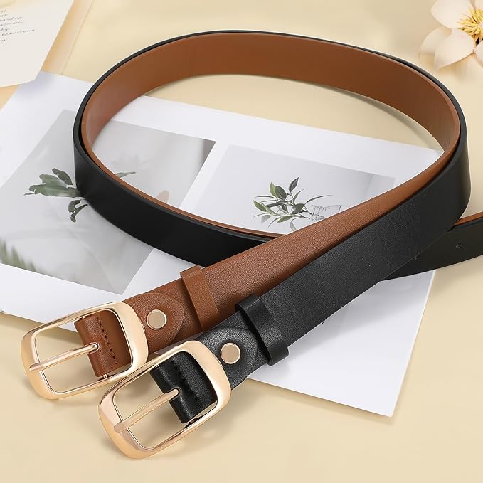 XZQTIVE 2 Pack Women Plus Size Leather Belts Fashion Cowhide Waist Belt with Solid Pin Buckle for Jeans Pants Dress