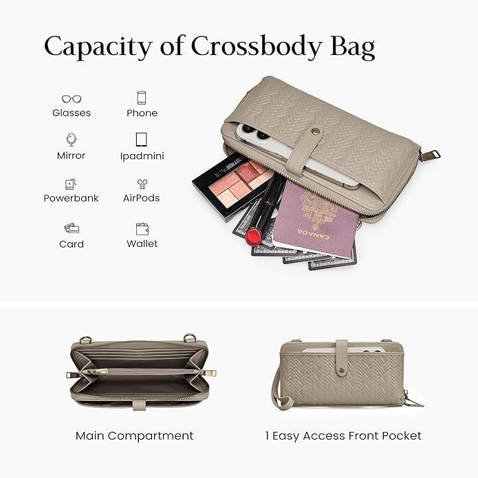 befen Leather Wristlet Wallet for Women Cell Phone Purse with Built in Wallet Vintage Leather Crossdody Bag Clutch Purse
