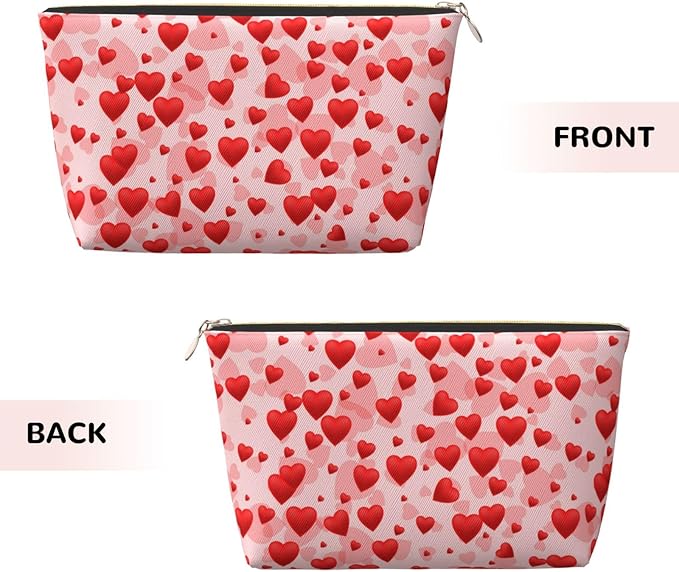 Cute Valentine's Day Hearts Makeup Bag Zipper Pouch Travel Portable Cosmetic Bag Organizer for Women
