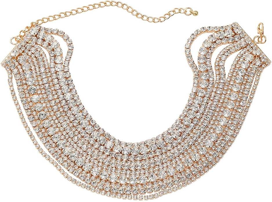Boho Fashion Prom Shinny Luxury Rhinestones Choker Necklace Dainty Layered Sexy Body Chain Choker Necklace Dainty Gold Silver Halloween Christmas Necklace Gift for Women