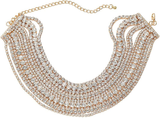 Boho Fashion Prom Shinny Luxury Rhinestones Choker Necklace Dainty Layered Sexy Body Chain Choker Necklace Dainty Gold Silver Halloween Christmas Necklace Gift for Women