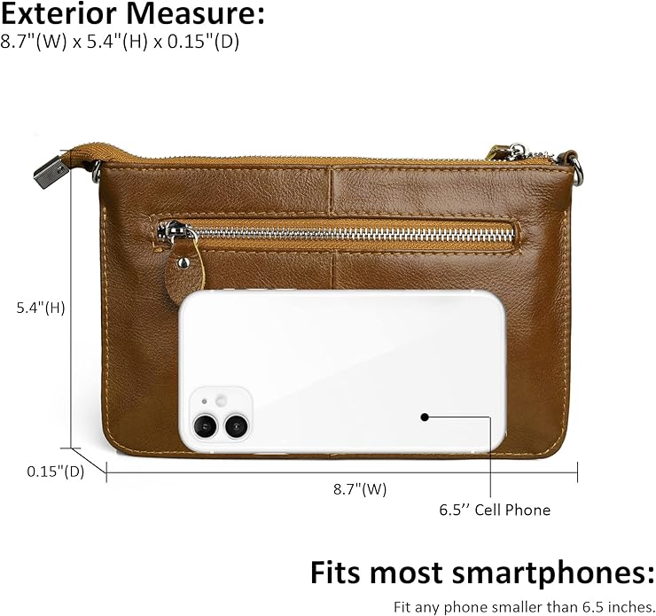 befen Genuine Leather Wristlet Clutch Wallet Purses Small Crossbody Bags for Women with RFID Blocking Card Slots
