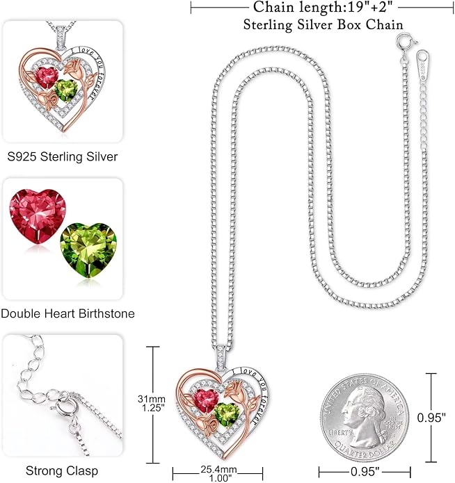 Iefil Mothers Day Gifts for Wife - Sterling Silver Birthstone Necklace Birthday Gifts for Her Wife