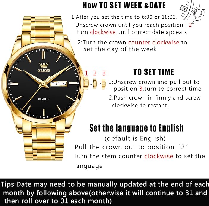 OLEVS Classic Men Watches with Date,Stainless Steel Man Watch with Date, Bussiness Watches for Men,Luminous Quartz Mens Watches Black/White/Blue/Gold, Waterproof Male Watch with Week