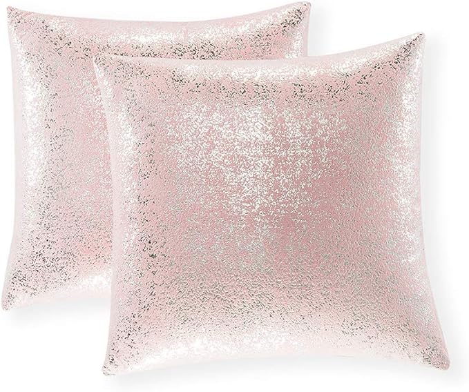 Xinrjojo Pack of 2, Glitter Decorative Pillows, Throw Pillow Covers Cases for Couch Sofa Home Decor,Vintage Shining & Starry 20 X 20 Inches(Silver- Light Pink)