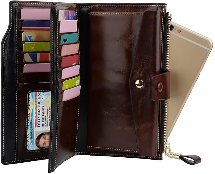 YALUXE Women's Genuine Leather Wallet RFID Blocking Multi Card Holder with Cell Phone Pocket Mothers Day Gifts