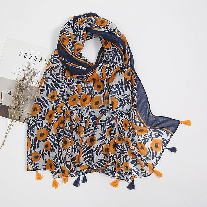YOUR SMILE Large Boho Scarf for Women Lightweight Floral Printed Scarves Fall Winter Fashion Fringed Shawl wraps