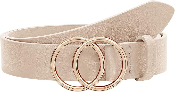 SUOSDEY Women Leather Belt Fashion Double O-Ring Soft Faux Leather Waist Belts For Jeans Dress