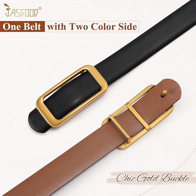 JASGOOD Women Reversible Leather Belt for Pants Jeans Ladies Waist Belt for Dresses