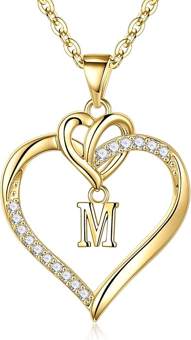 STORUP Gifts for Women Teen Girls - Heart Initial Necklaces for Women Girls, 14K-Gold-Plated Cubic Zirconia Initial A-Z Pendant Dainty Heart Necklaces for Teen Girl Jewelry Birthday Gifts