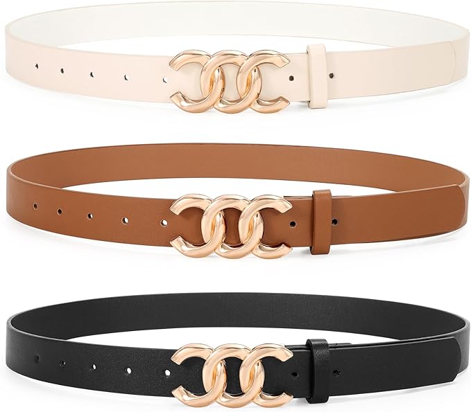 TRIWORKS 3 Pack Women's Belts for Jeans Pants Fashion Waist Belts for Ladies Leather Belts