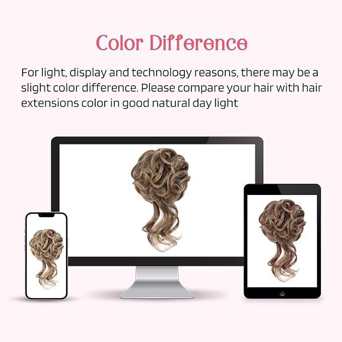 HOOJIH Messy Bun Hair Piece, 2PCS Tousled Updo with Tendrils Bun Extensions Wavy Curly Hair Wrap Ponytail Hairpieces Thick Scrunchies for Women HB010 Dasiy - Light Brown with Golden Ends
