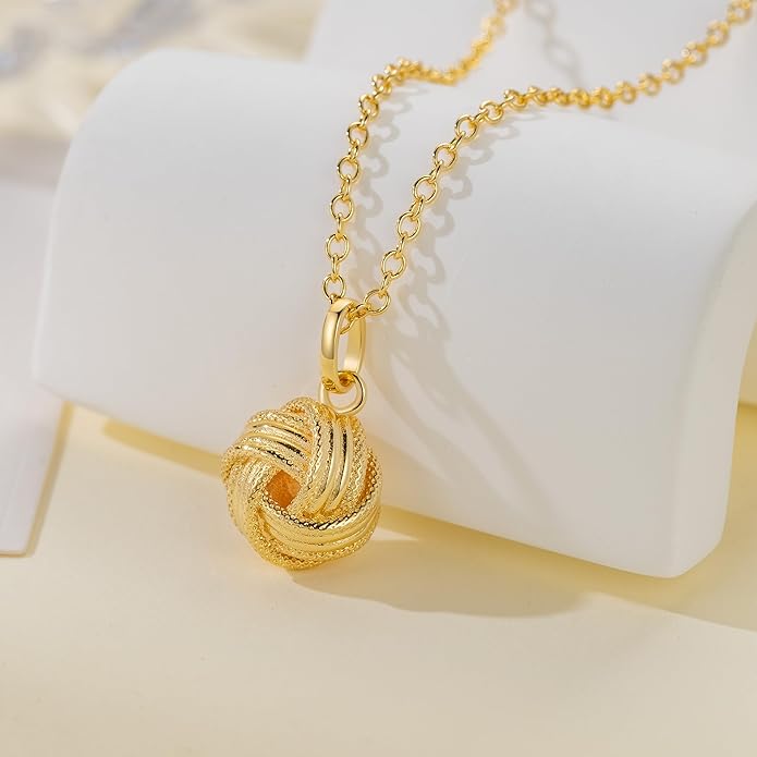 14K Gold Necklaces for Women Pendant Necklaces Love Knot Pendant Necklace for Women Simple Round Knot Women’s Gold Necklace Trendy Adjustable in Length 18in (16in+2.1in)