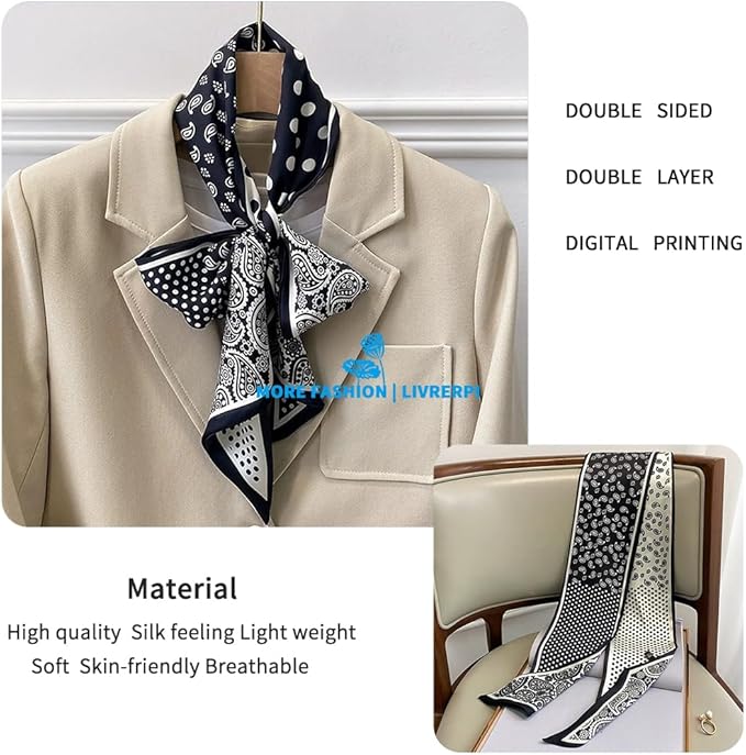 Livrerpi Silk Feeling Head Scarf Fashion Satin Hair Scarf Square Long Scarves for Women Gifts