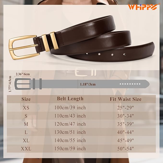 WHIPPY Women's Leather Belts for Jeans Pants Fashion Ladies Belt Gold Buckle Belts for Women
