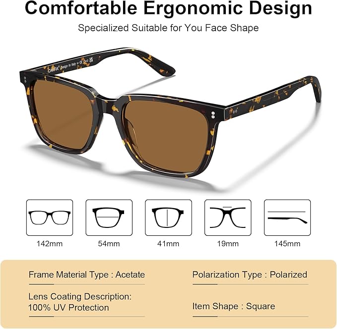 CARFIA Polarized Sunglasses for Women: Acetate, Small/Medium Size, UV400 Anti Glare CA5354